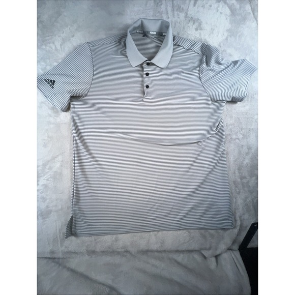adidas Other - Adidas Golf Polo Shirt Mens size Medium Gray Black Striped Short Sleeve Classic